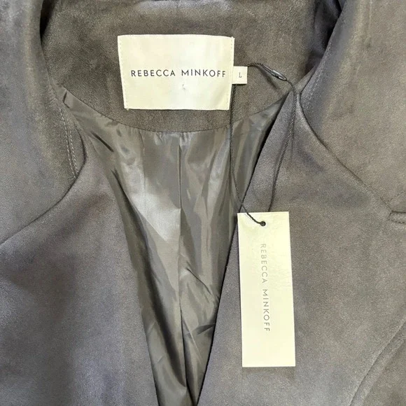 NWT Rebecca Minkoff Dark Gray Faux Suede Long Wrap Trench Coat Women's Large - Picture 5 of 8